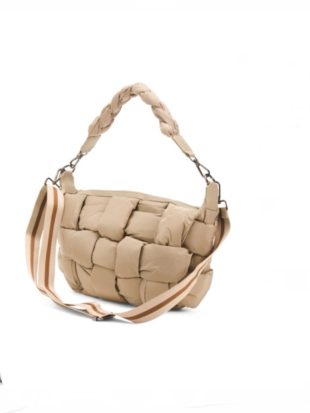 SOL & SELENE Nylon Medium Woven Nude Hobo With Top Handle & Shoulder Strap NWTS
